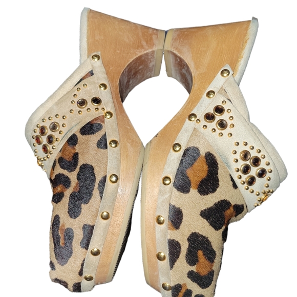 Bridget Shuster Leather Pony Hair Leopard Print Crystal Embellished Clog… - Picture 8 of 12
